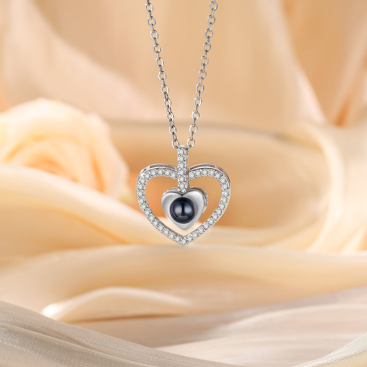Crystal Heart Photo Projection Pendant Necklace