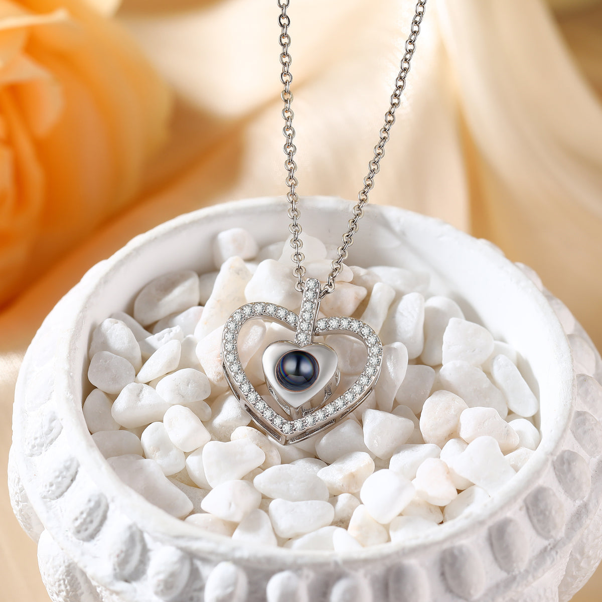 Crystal Heart Photo Projection Pendant Necklace