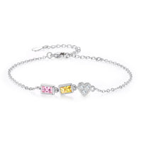 Rectangle Birthstone Heart Charm Bracelet