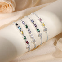 Rectangle Birthstone Heart Charm Bracelet