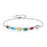Rectangle Birthstone Heart Charm Bracelet