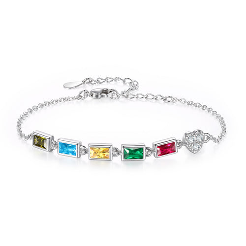 Rectangle Birthstone Heart Charm Bracelet