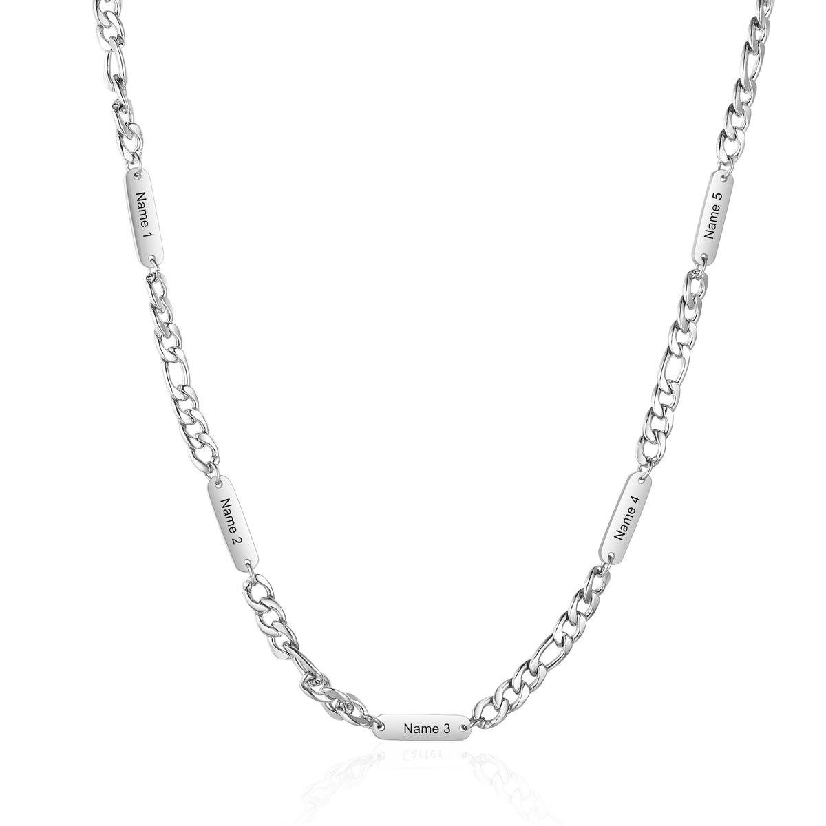 Men's Engraved Name Bar Figaro Chain Necklace