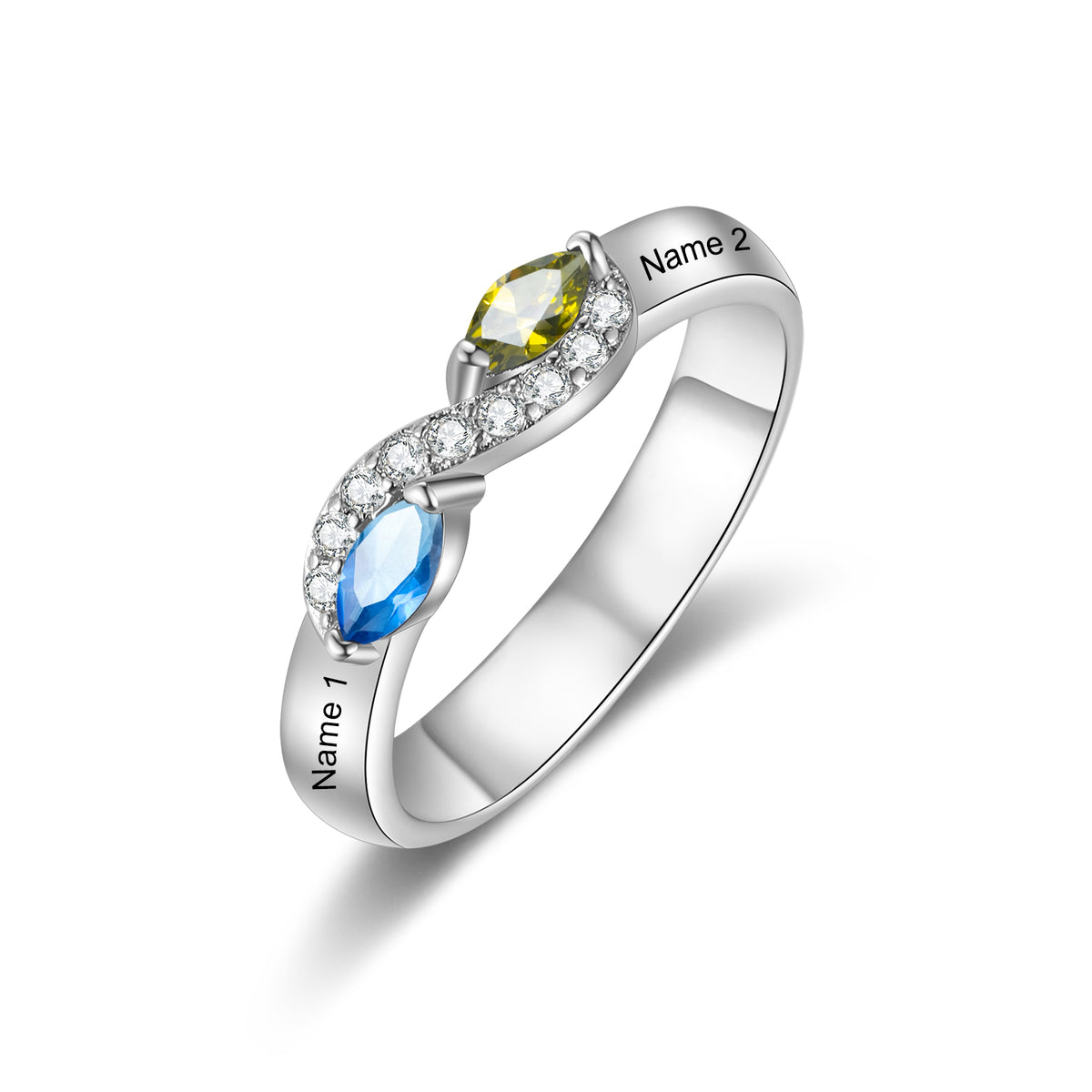 Infinity Birthstone Engraved Name Ring