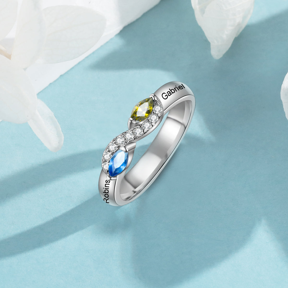 Infinity Birthstone Engraved Name Ring