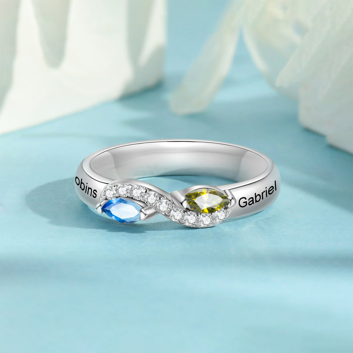Infinity Birthstone Engraved Name Ring