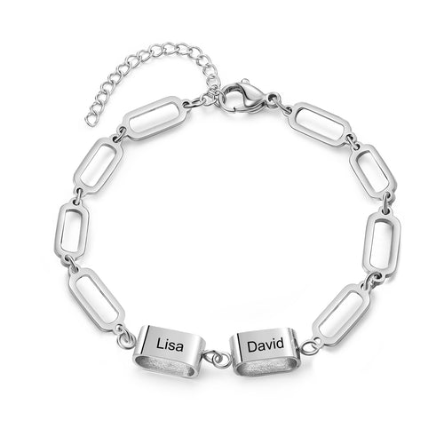 Men's Rectangle Link Engraved Name Bracelet