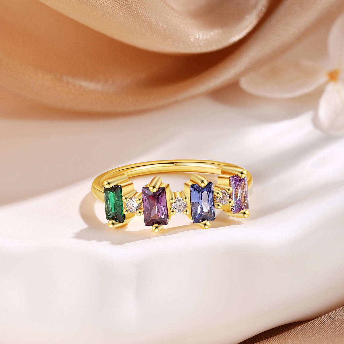 Gold Baguette Birthstone Ring