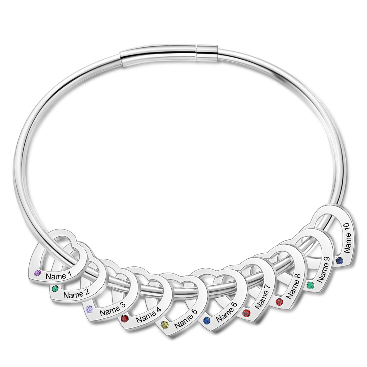 Engraved Birthstone Ring Charm Bangle Bracelet