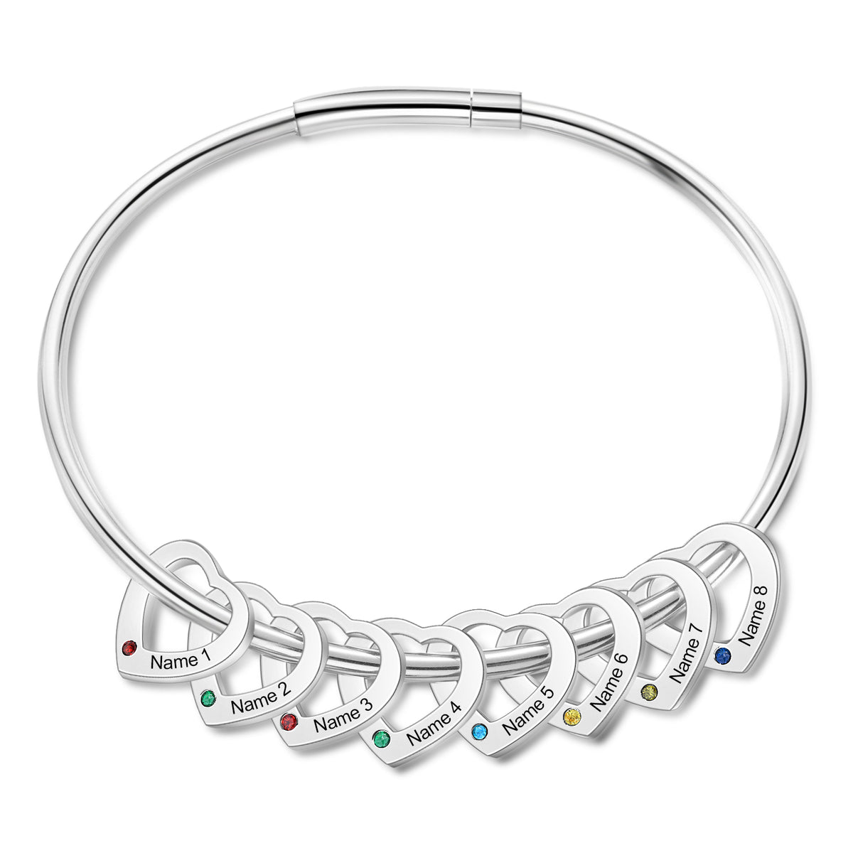 Engraved Birthstone Ring Charm Bangle Bracelet