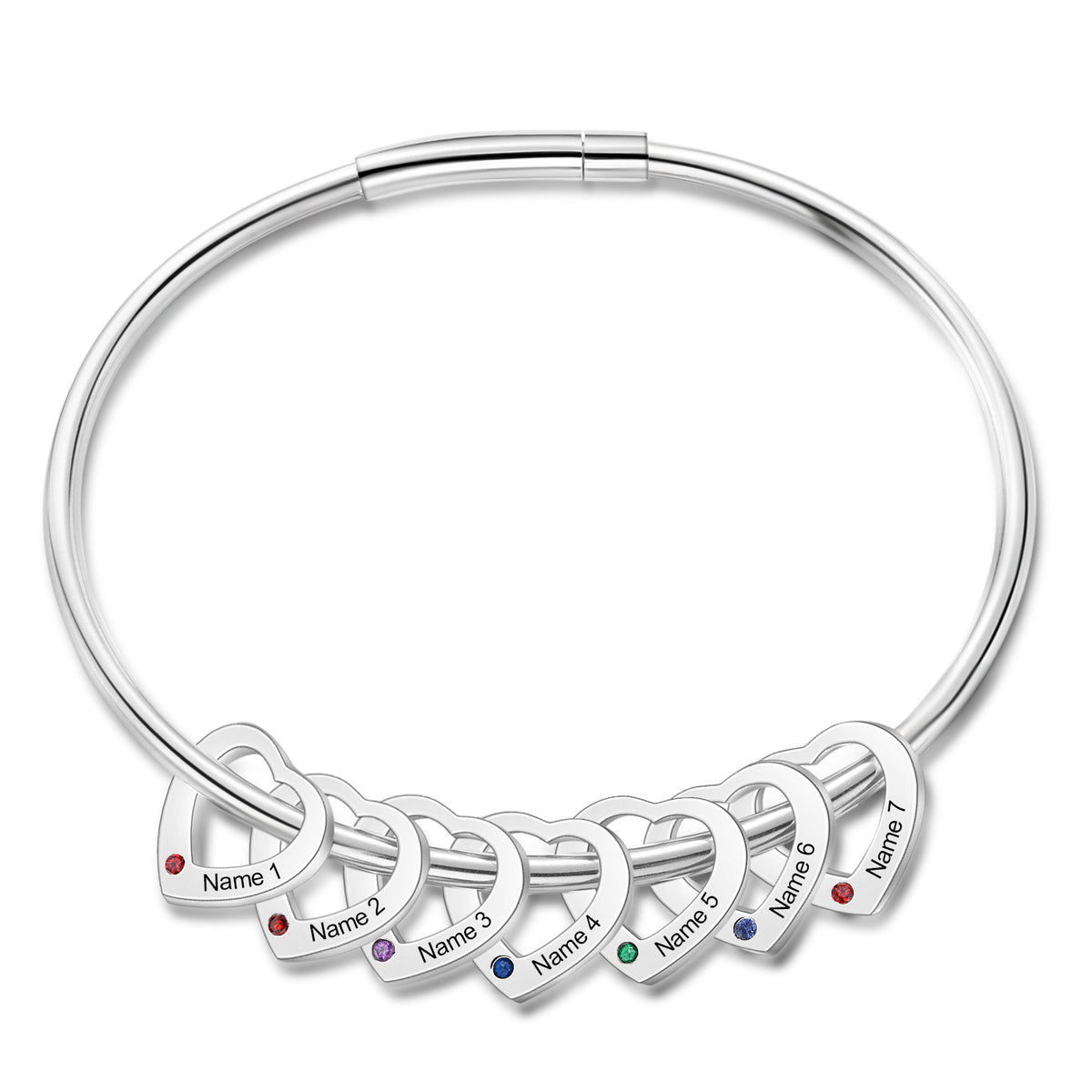 Engraved Birthstone Ring Charm Bangle Bracelet