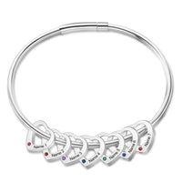 Engraved Birthstone Ring Charm Bangle Bracelet