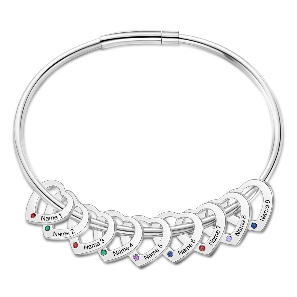 Engraved Birthstone Ring Charm Bangle Bracelet