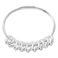 Engraved Birthstone Ring Charm Bangle Bracelet