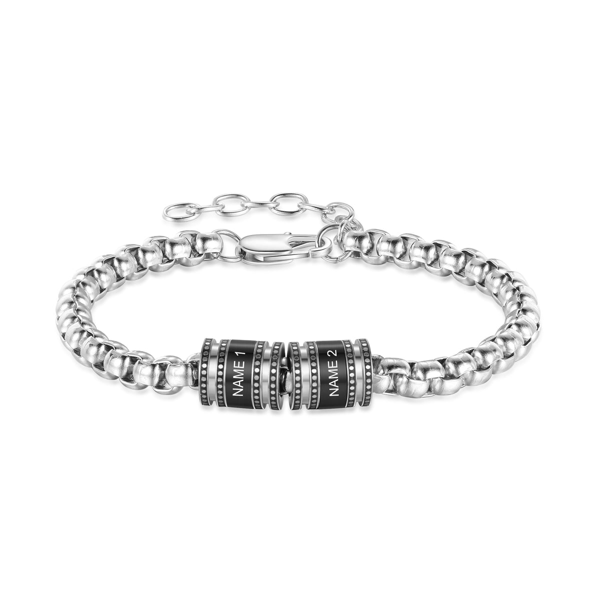 Slim Chain Engraved Name Bead Bracelet