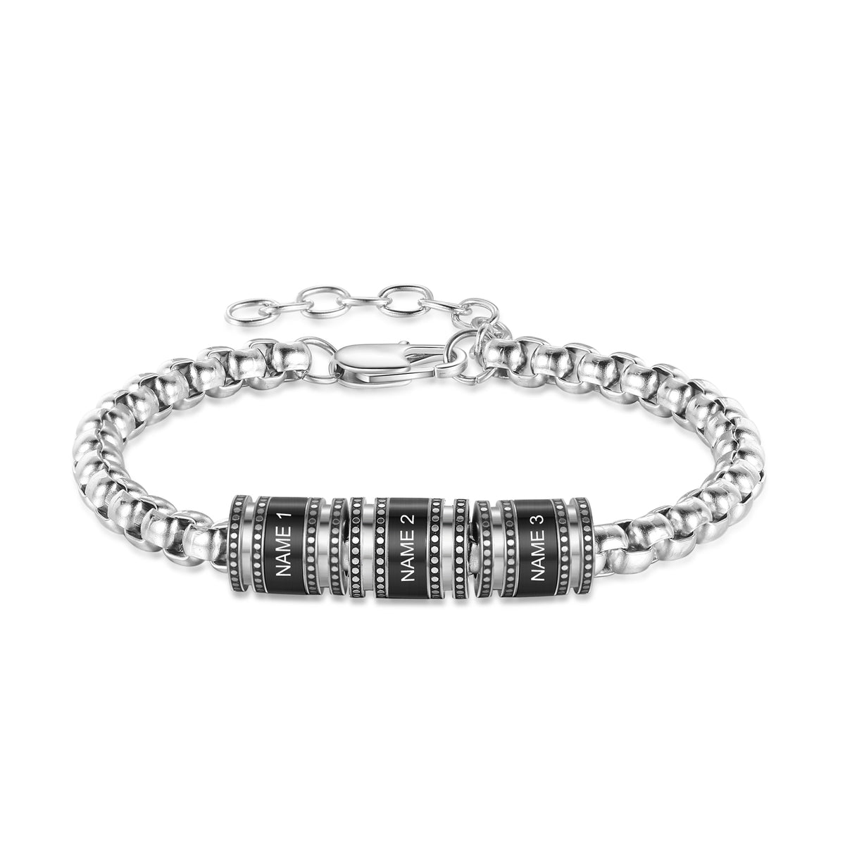 Slim Chain Engraved Name Bead Bracelet