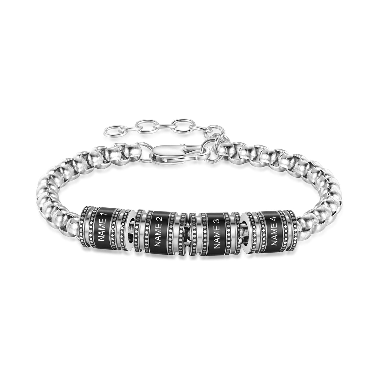 Slim Chain Engraved Name Bead Bracelet
