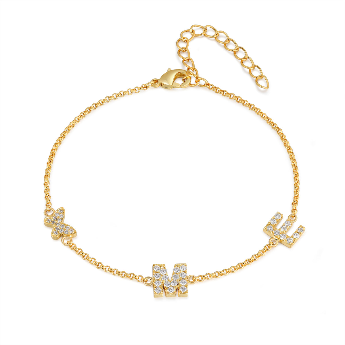 Gold Initial Letter Charm Bracelet