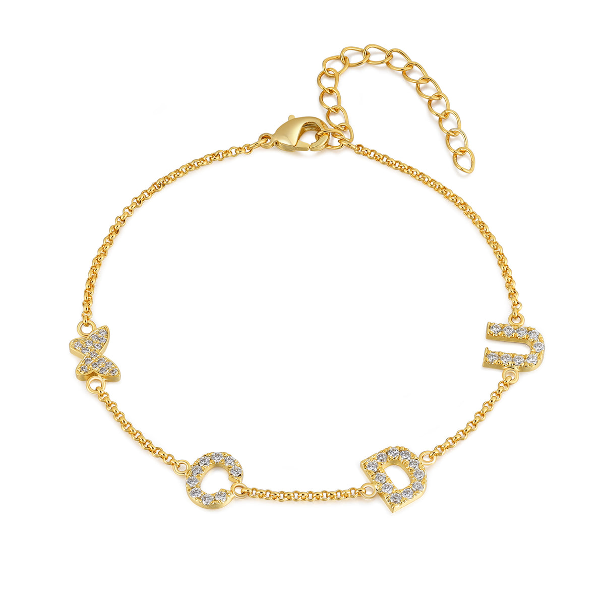 Gold Initial Letter Charm Bracelet