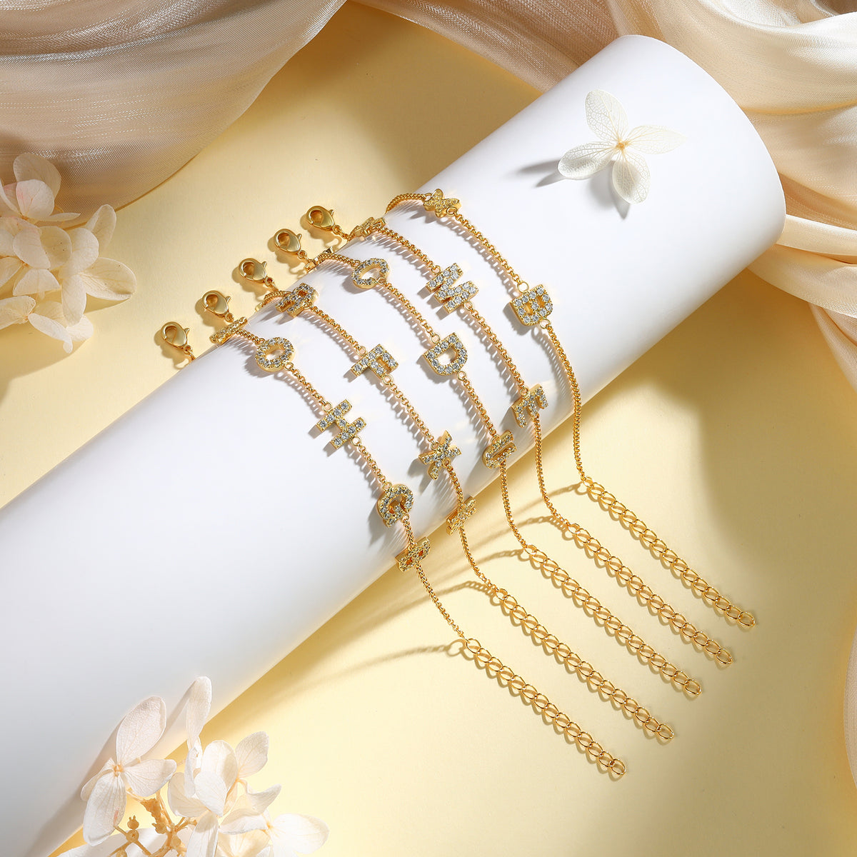 Gold Initial Letter Charm Bracelet