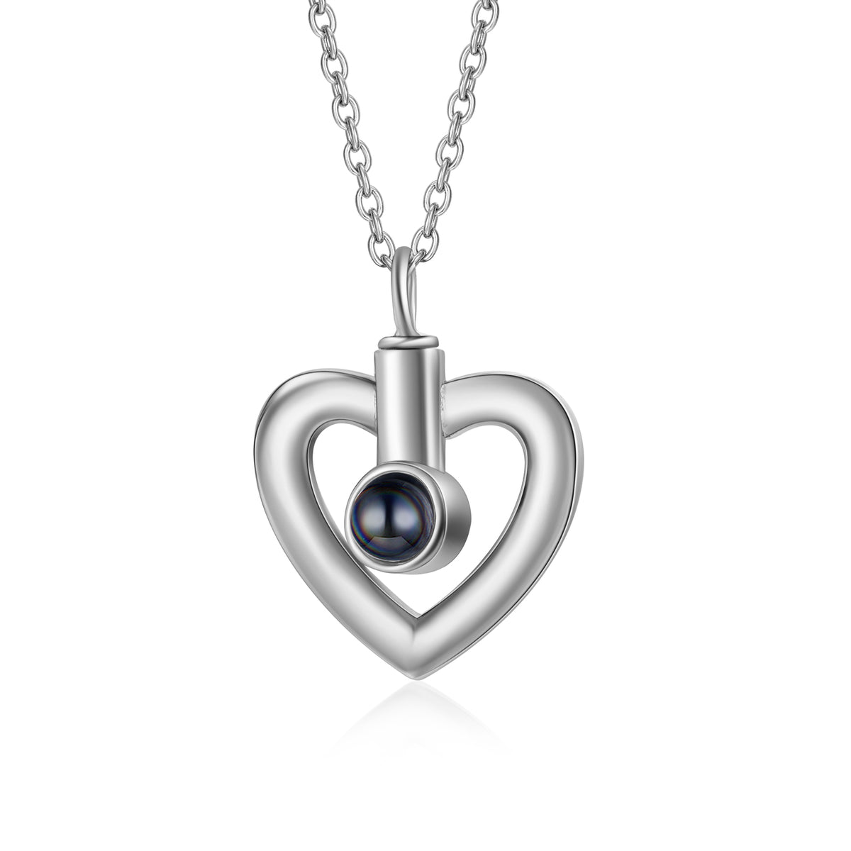 Heart Photo Projection Necklace, White Gold