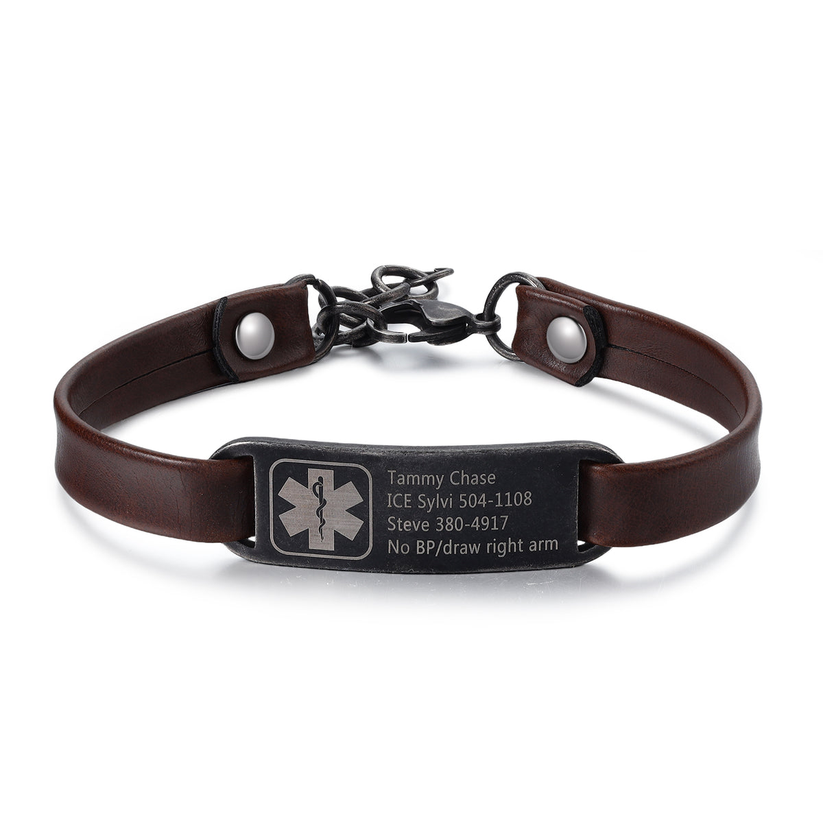 Brown and Black Leather Engraved Name Bracelet