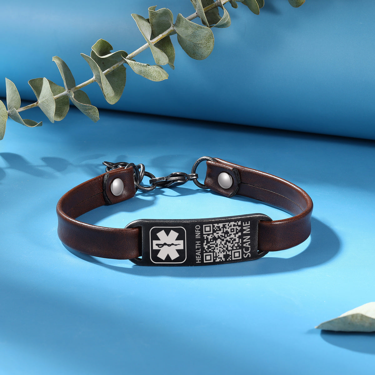 Brown and Black Leather Engraved Name Bracelet