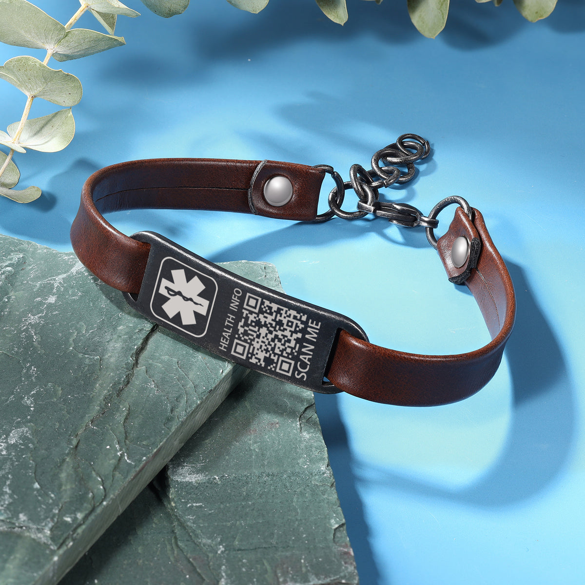 Brown and Black Leather Engraved Name Bracelet