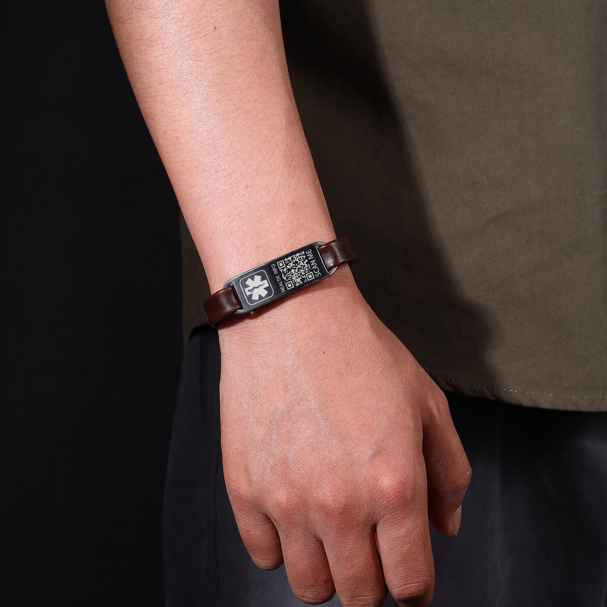 Brown and Black Leather Engraved Name Bracelet
