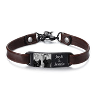 Brown and Black Leather Engraved Name Bracelet