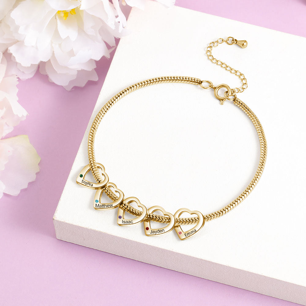 Heart Birthstone Engraved Name Anklet