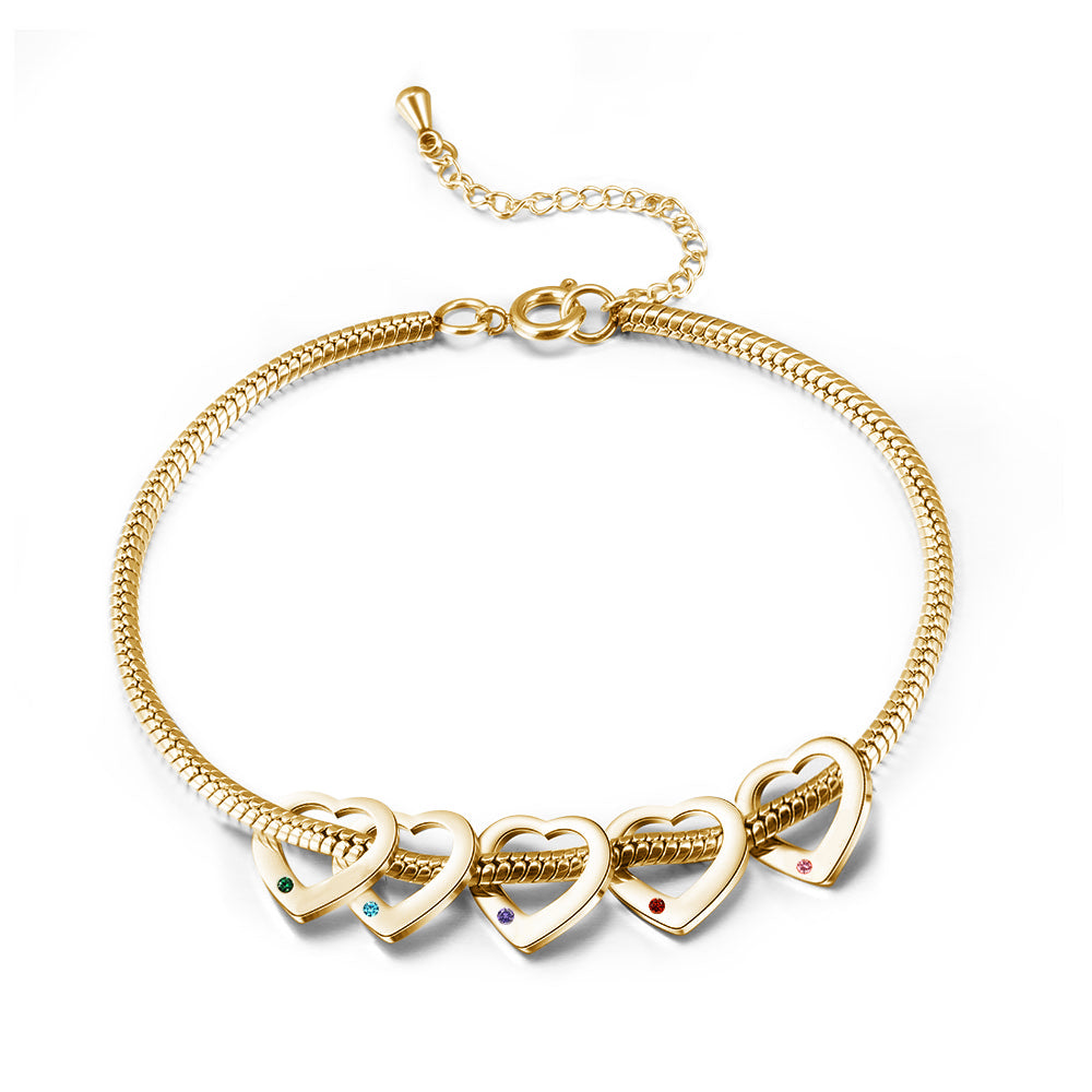 Heart Birthstone Engraved Name Anklet