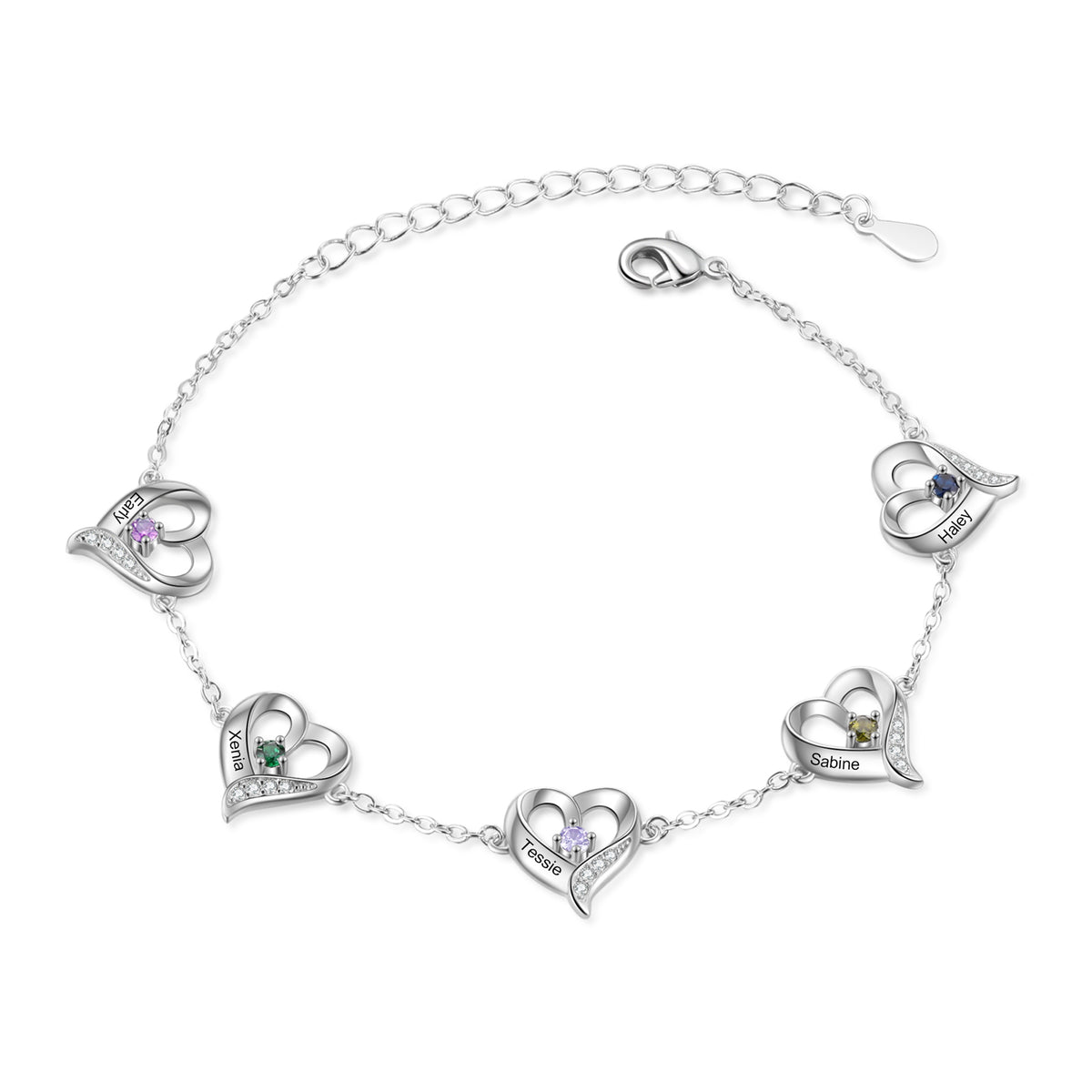 Heart Birthstone Name Anklet, White Gold