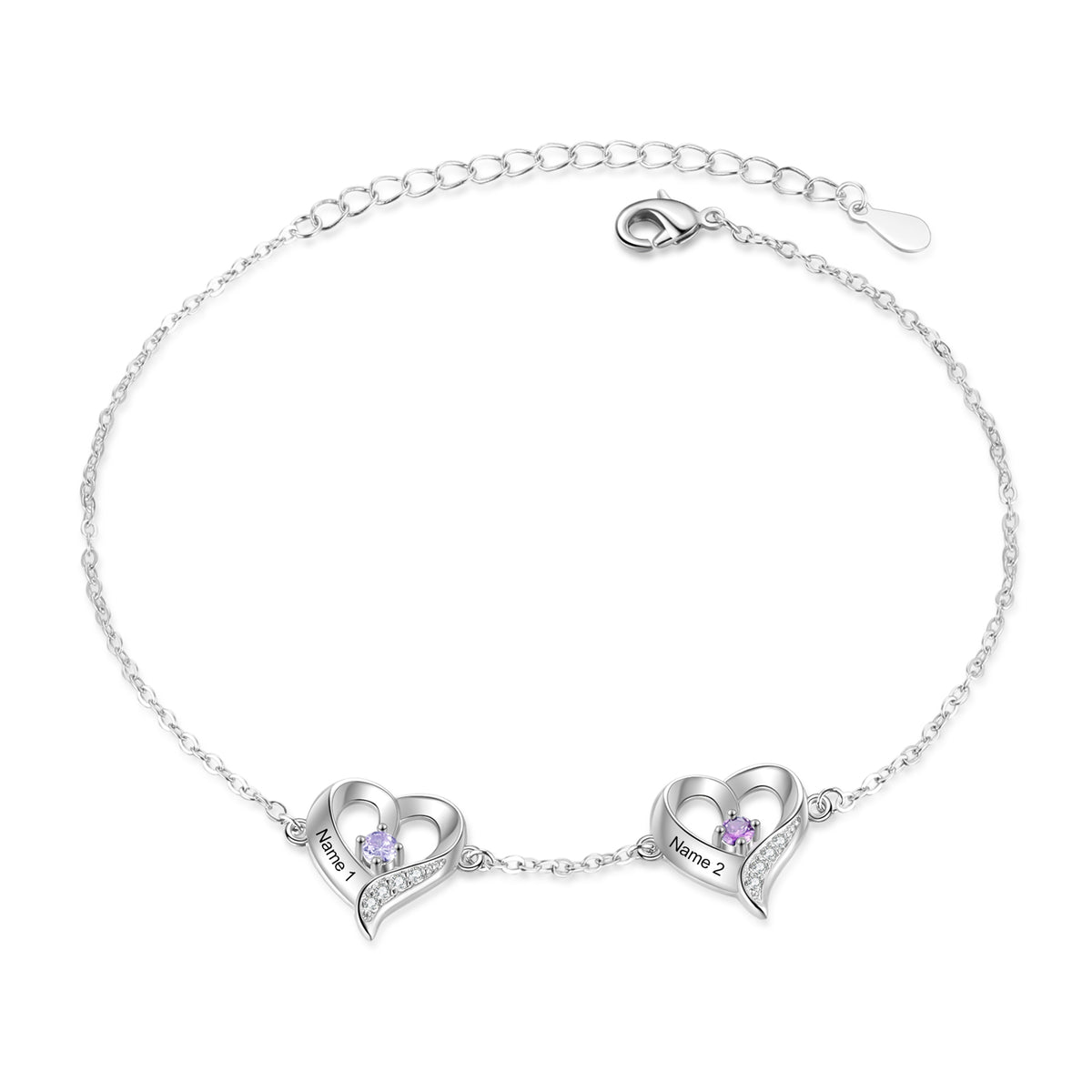 Heart Birthstone Name Anklet, White Gold