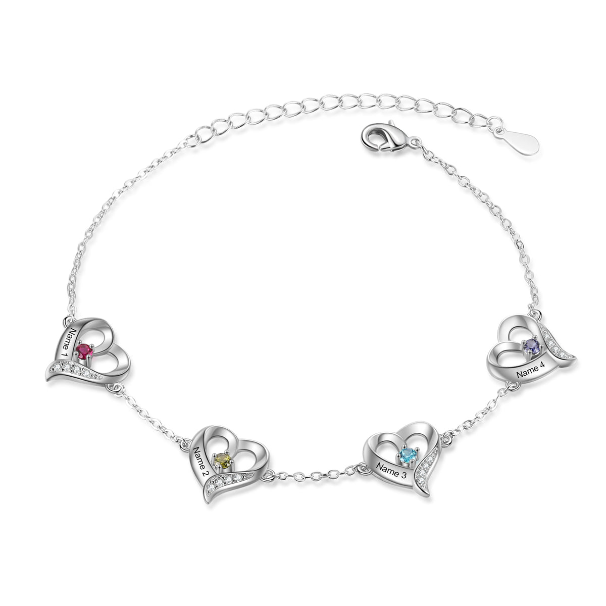 Heart Birthstone Name Anklet, White Gold