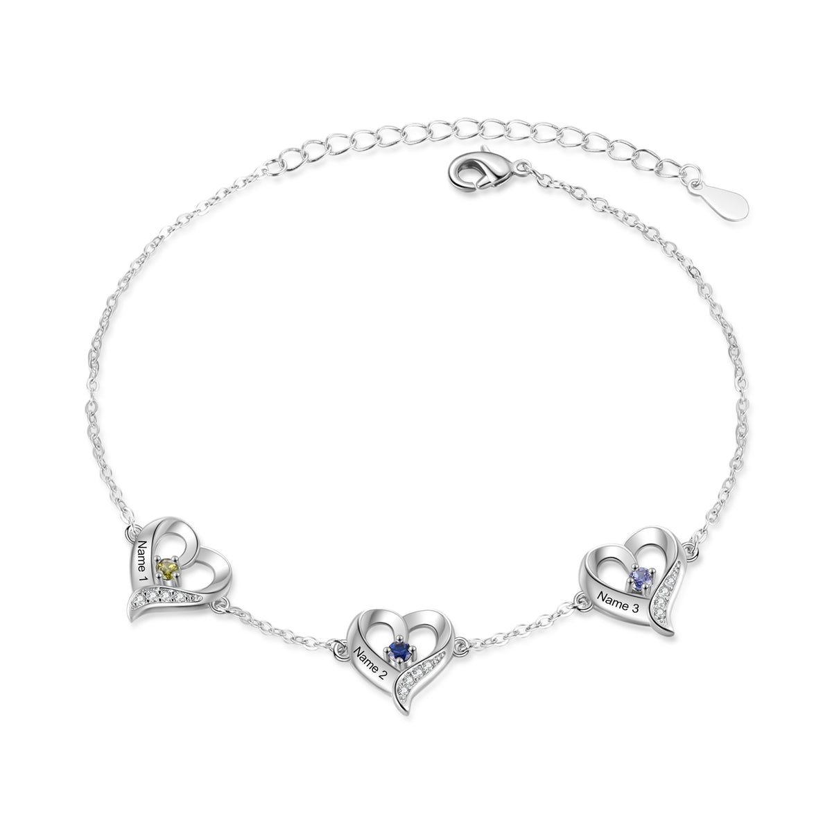 Heart Birthstone Name Anklet, White Gold