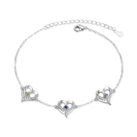 Heart Birthstone Name Anklet, White Gold