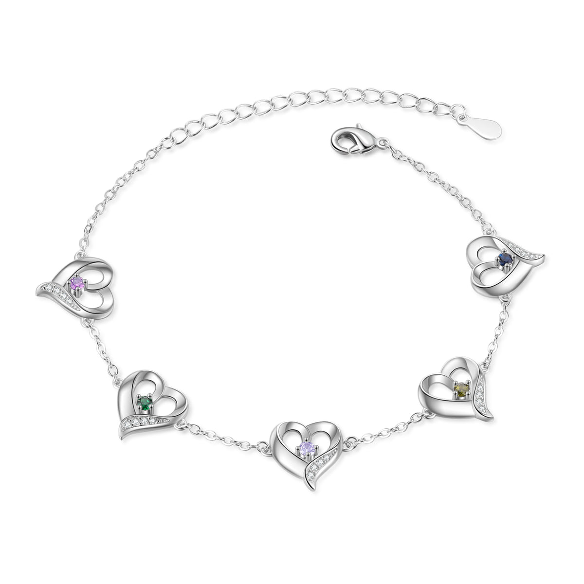 Heart Birthstone Name Anklet, White Gold