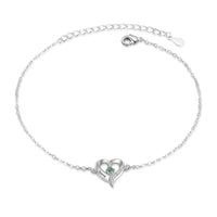 Heart Birthstone Name Anklet, White Gold