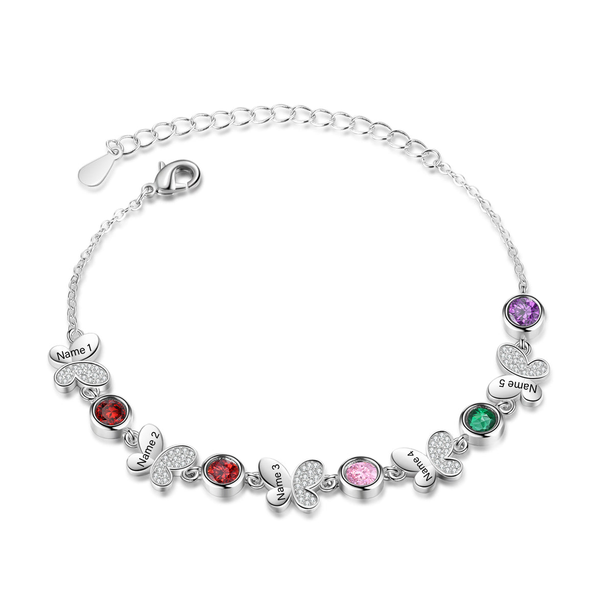 Butterfly Birthstone Engraved Bracelet