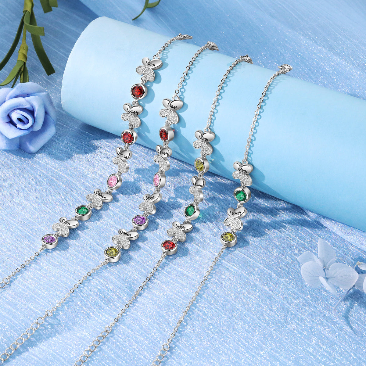 Butterfly Birthstone Engraved Bracelet