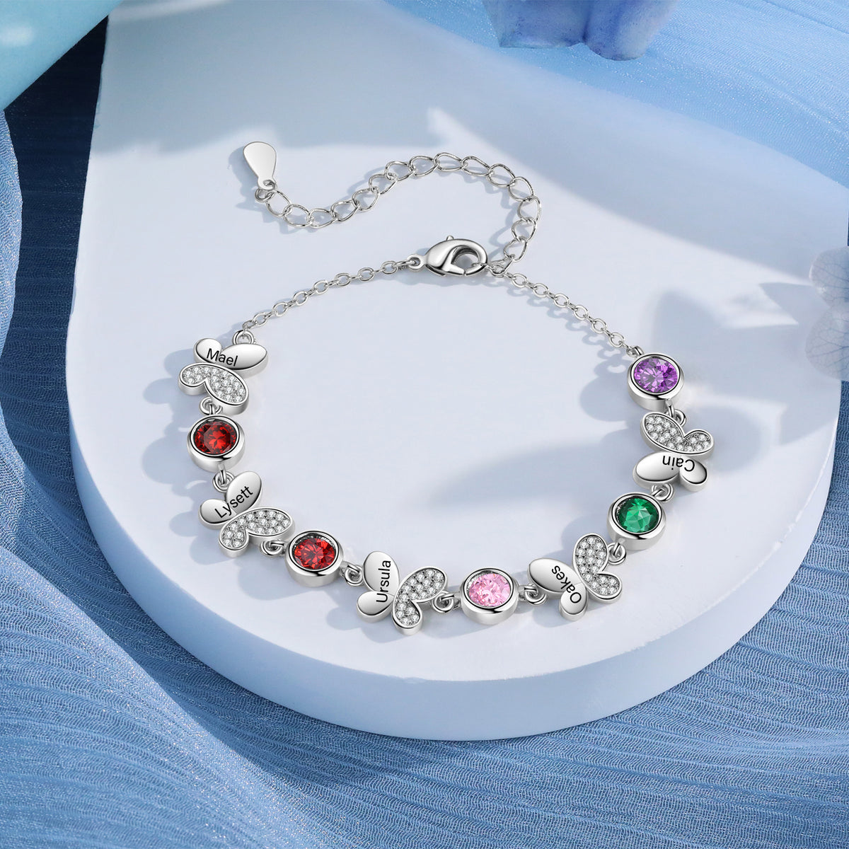 Butterfly Birthstone Engraved Bracelet