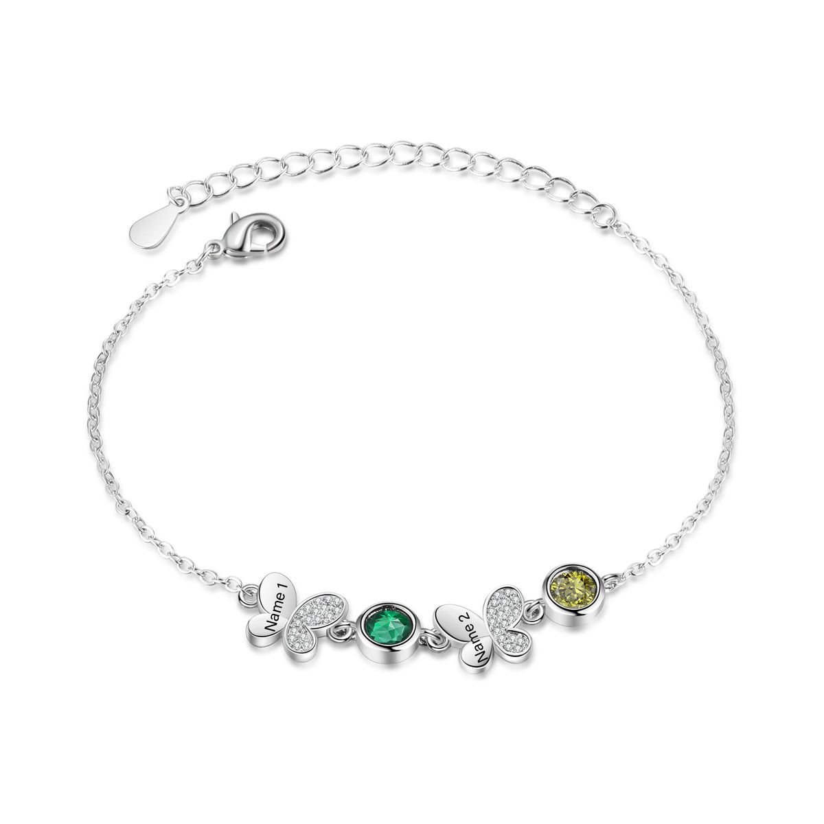 Butterfly Birthstone Engraved Bracelet