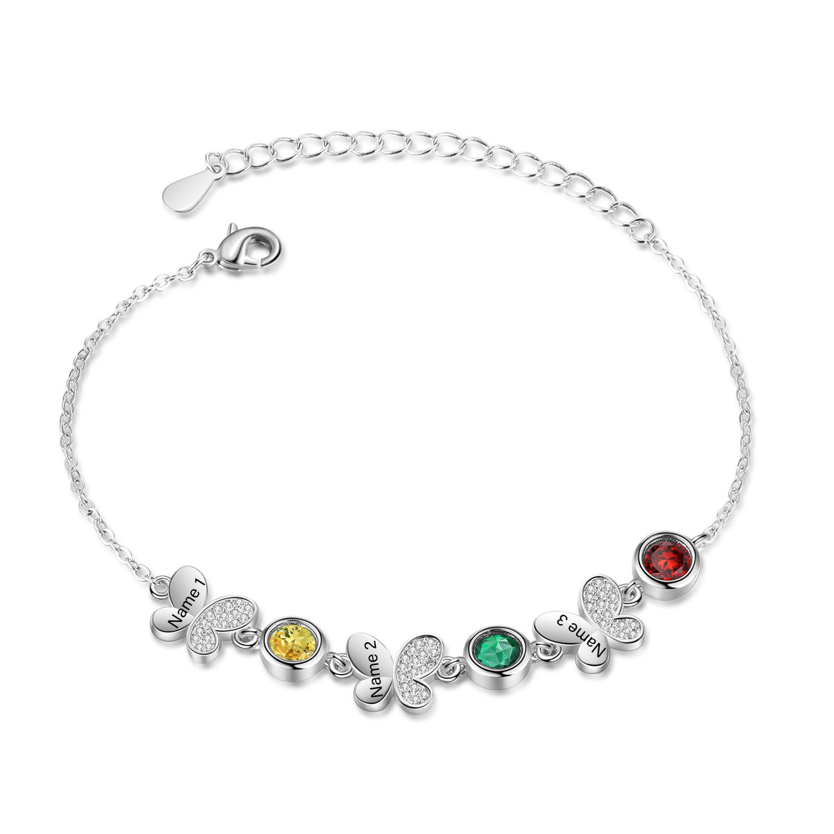 Butterfly Birthstone Engraved Bracelet