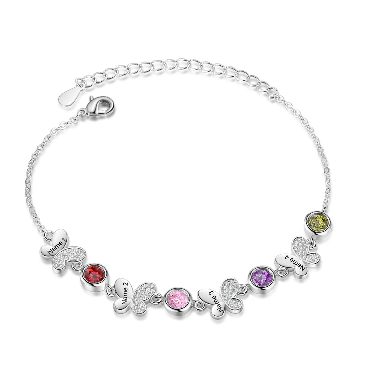Butterfly Birthstone Engraved Bracelet
