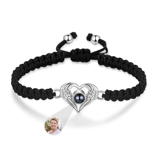 Heart Photo Projection Black Braided Bracelet