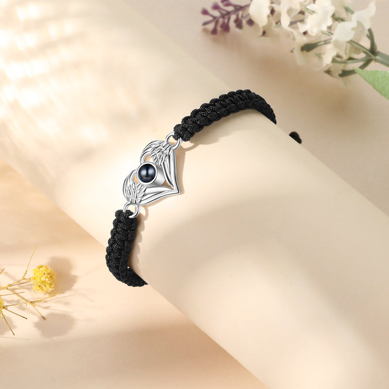Heart Photo Projection Black Braided Bracelet