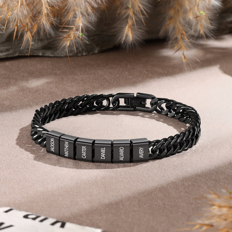 Men's Name Bead Curb Chain Bracelet