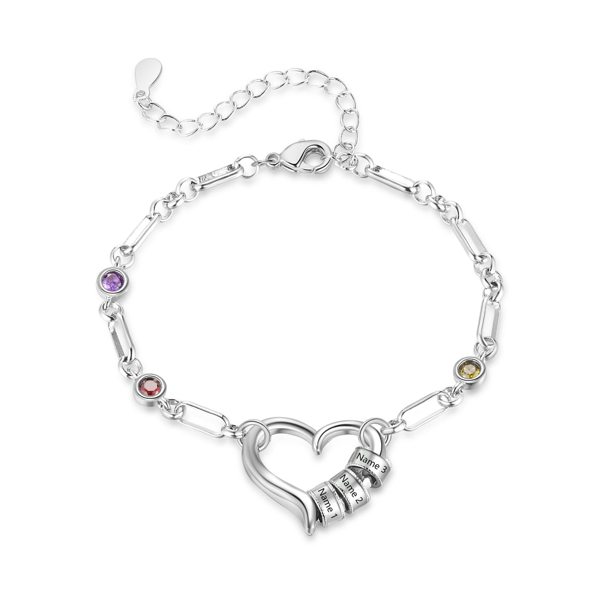 Heart Birthstone Name Bead Bracelet