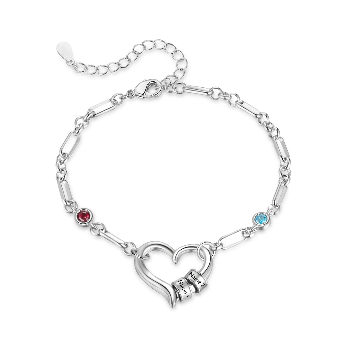 Heart Birthstone Name Bead Bracelet